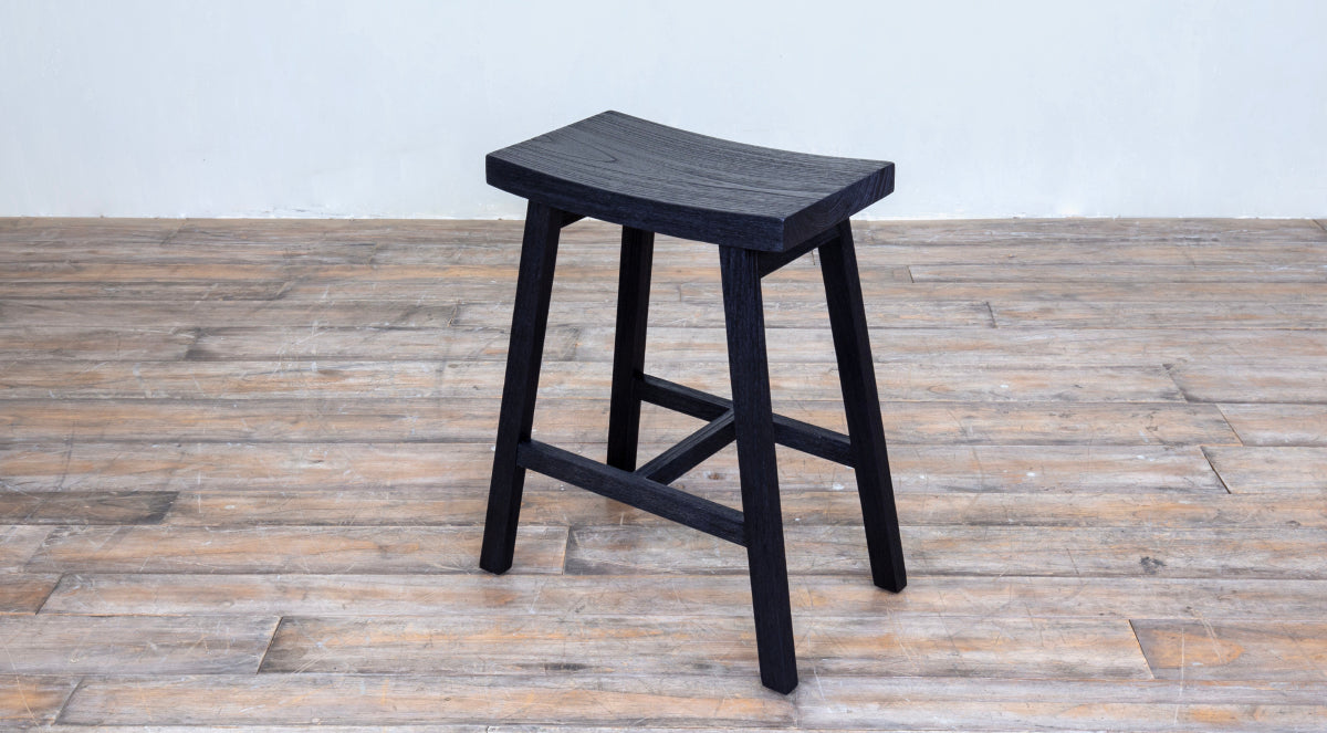 COUNTER STOOL BACKLESS - Black Oak