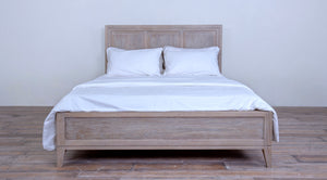 Campaign Bed Queen Wooden Panel Lower Headboard