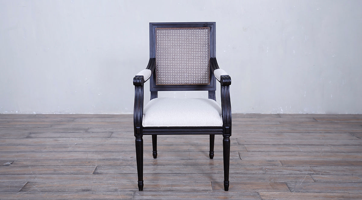Vintage French Square Arm Chair Tight Seat and Cane