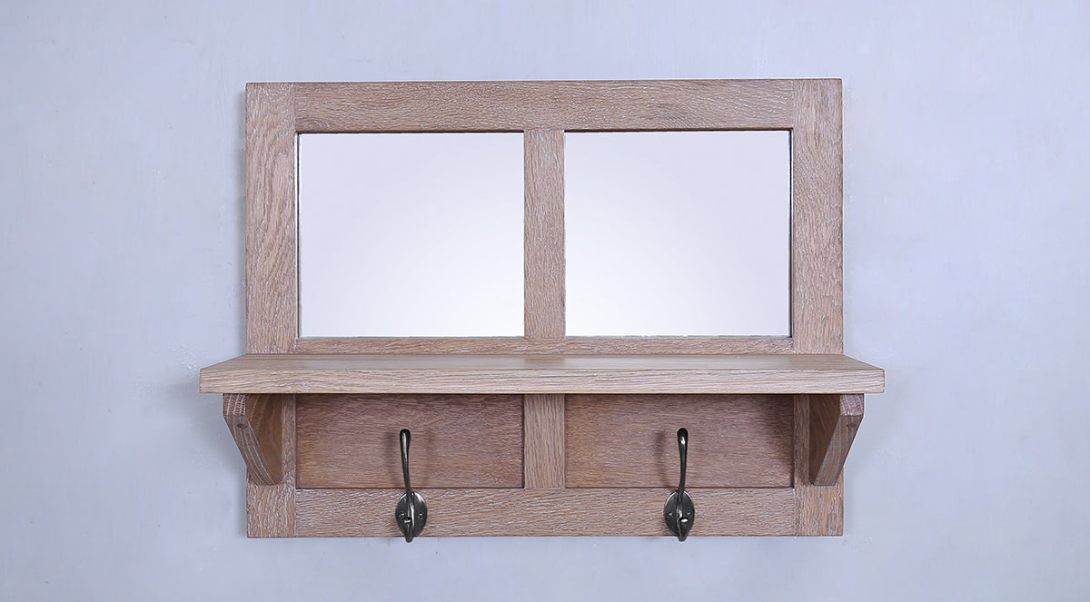 Mudroom Wall Shelf with 2 Mirrors