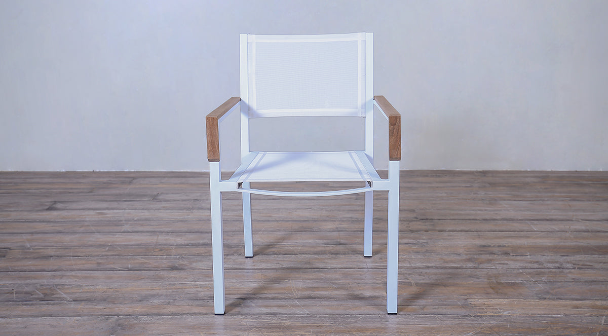 Avalon Arm Chair Batyline White Powder Coated Finish