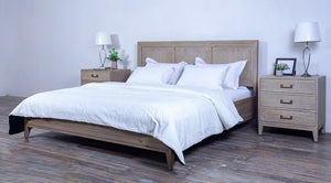 Campaign Bed King Wooden Panel Lower Headboard -  Bleach Oak
