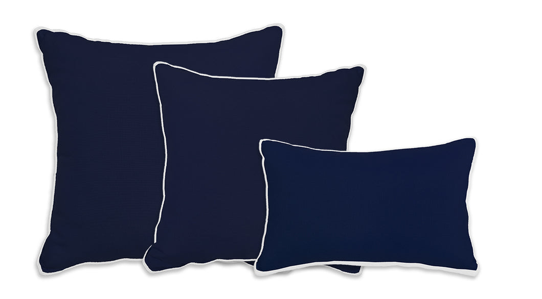 Navy Blue Pillow with White Piping