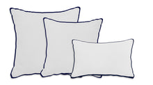 Load image into Gallery viewer, White Pillow with Navy Blue Piping