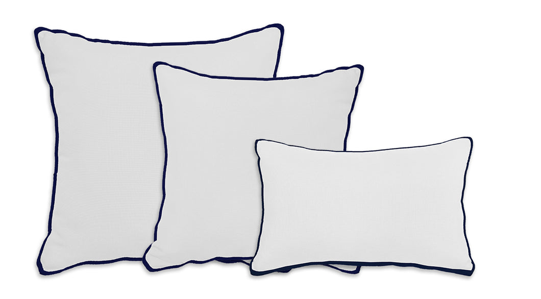 White Pillow with Navy Blue Piping
