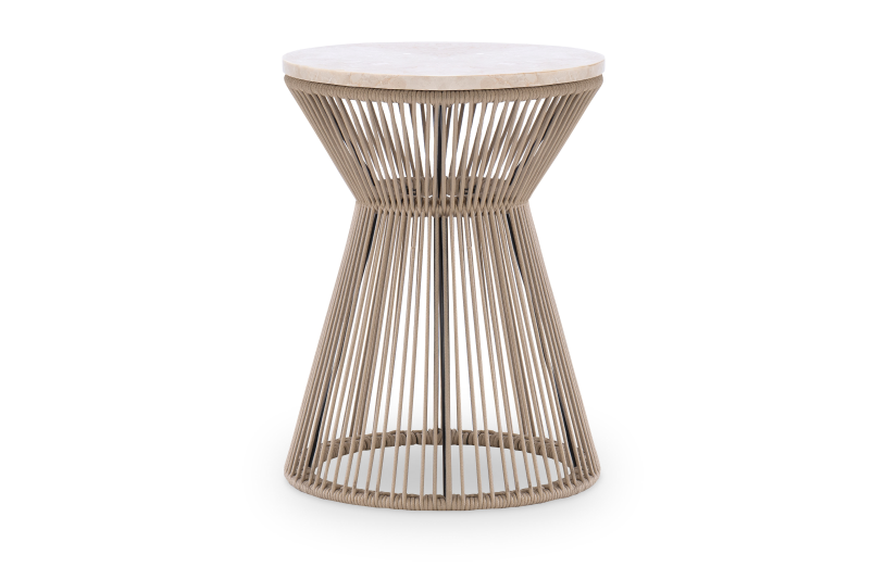 Biscayne Round Rope End Table with Travertine Top